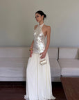 ROVENTE Sequin Halter Chiffon Maxi Dress