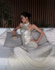 ROVENTE Sequin Halter Chiffon Maxi Dress