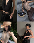 ROVENTE Cross-Neck Draped Halter Top