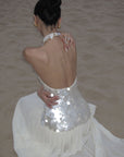 ROVENTE Sequin Halter Chiffon Maxi Dress