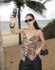 ROVENTE Leopard Beaded Handkerchief Camisole Top