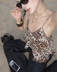 ROVENTE Leopard Beaded Handkerchief Camisole Top