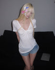 Rase le sol Twisted Deep V Asymmetric Hem Top