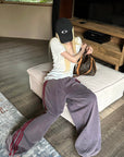 Rase le sol Washed Velvet-Feel Wide-Leg Track Pants