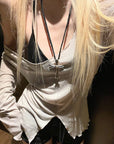 Rase le sol Sheer Ribbed Deep-V Long Sleeve Top