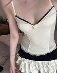 Rase le sol Lace Trim Rose Camisole & Tiered Mini Skirt Set
