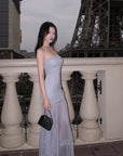 Hydrae Strapless Ruched Pleated Mesh Maxi Dress