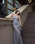 Hydrae Strapless Ruched Pleated Mesh Maxi Dress