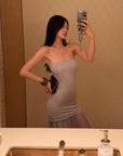 Hydrae Strapless Ruched Pleated Mesh Maxi Dress