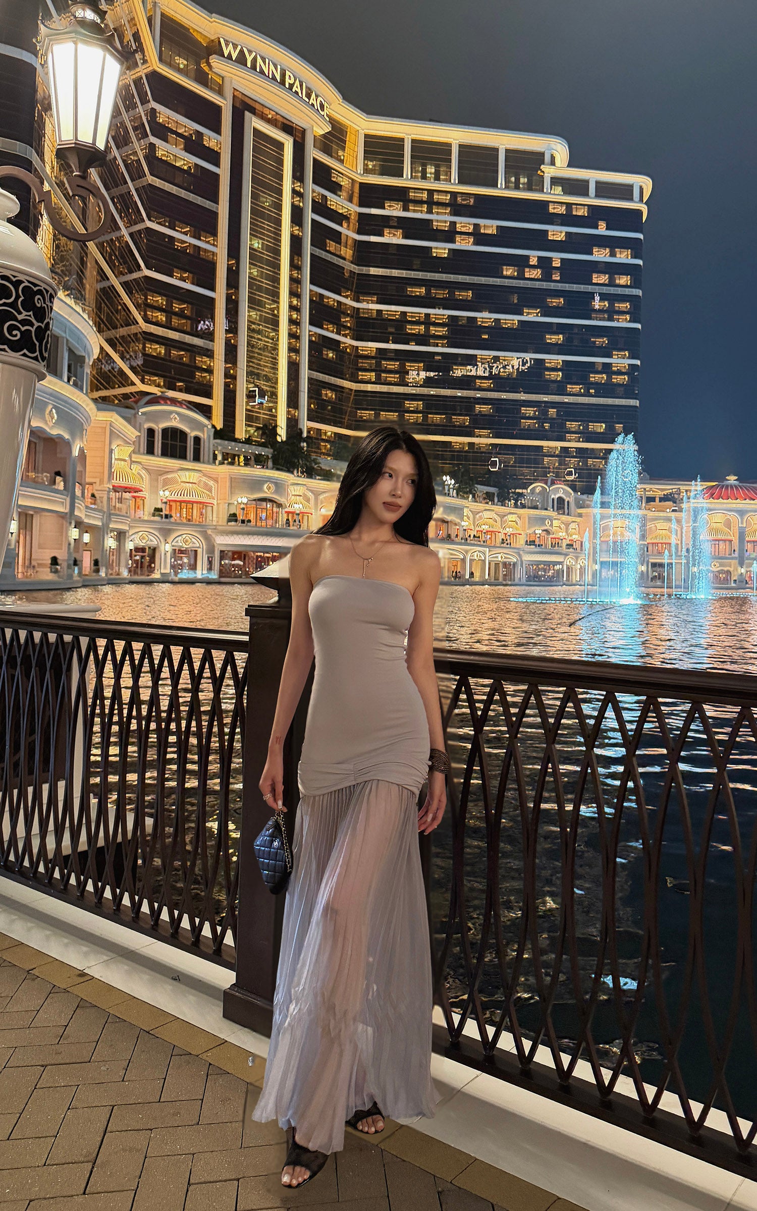Hydrae Strapless Ruched Pleated Mesh Maxi Dress