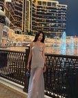 Hydrae Strapless Ruched Pleated Mesh Maxi Dress