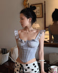 Hydrae Structured Off-Shoulder Ruffle Corset Bodice Sculpted Waist Top