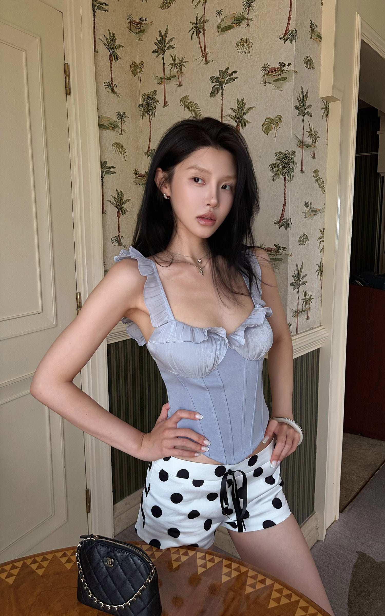 Hydrae Structured Off-Shoulder Ruffle Corset Bodice Sculpted Waist Top