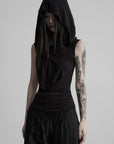 DOINDULGE Hooded Draped Sleeveless Knit Top