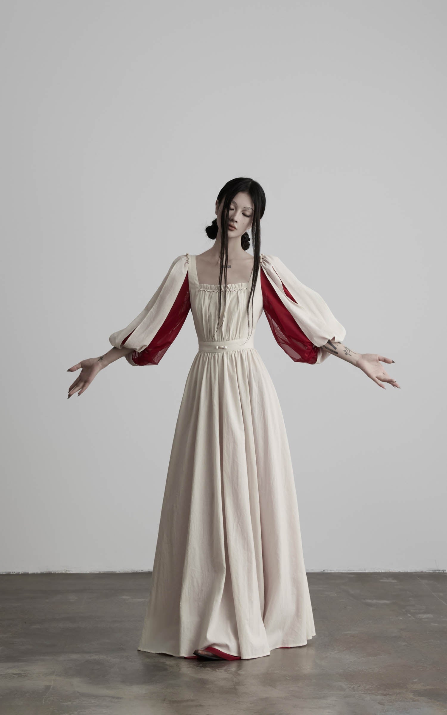 DOINDULGE Square Neck Puff Sleeve Maxi Dress