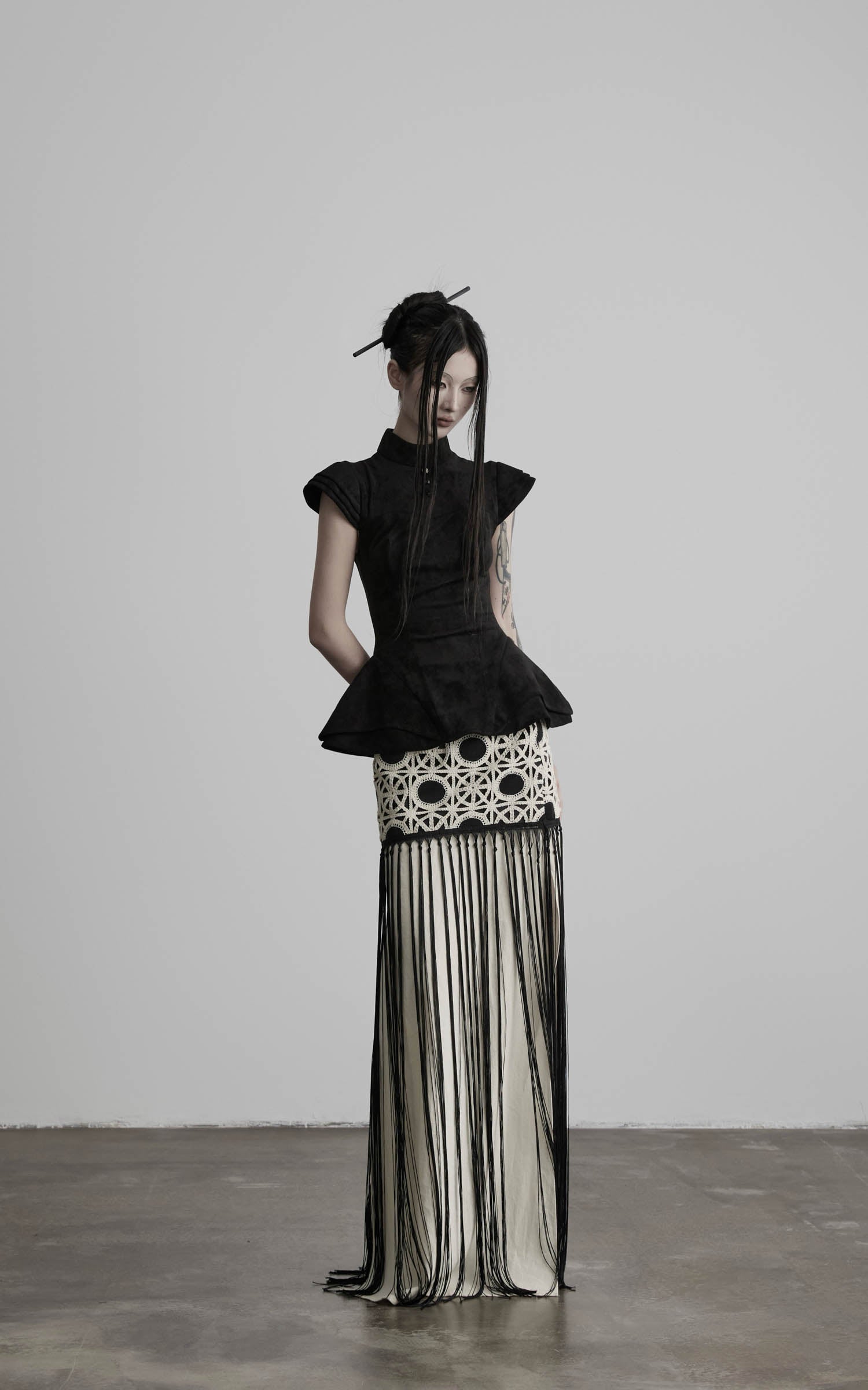 DOINDULGE Stand Collar Cap Sleeve Peplum Top
