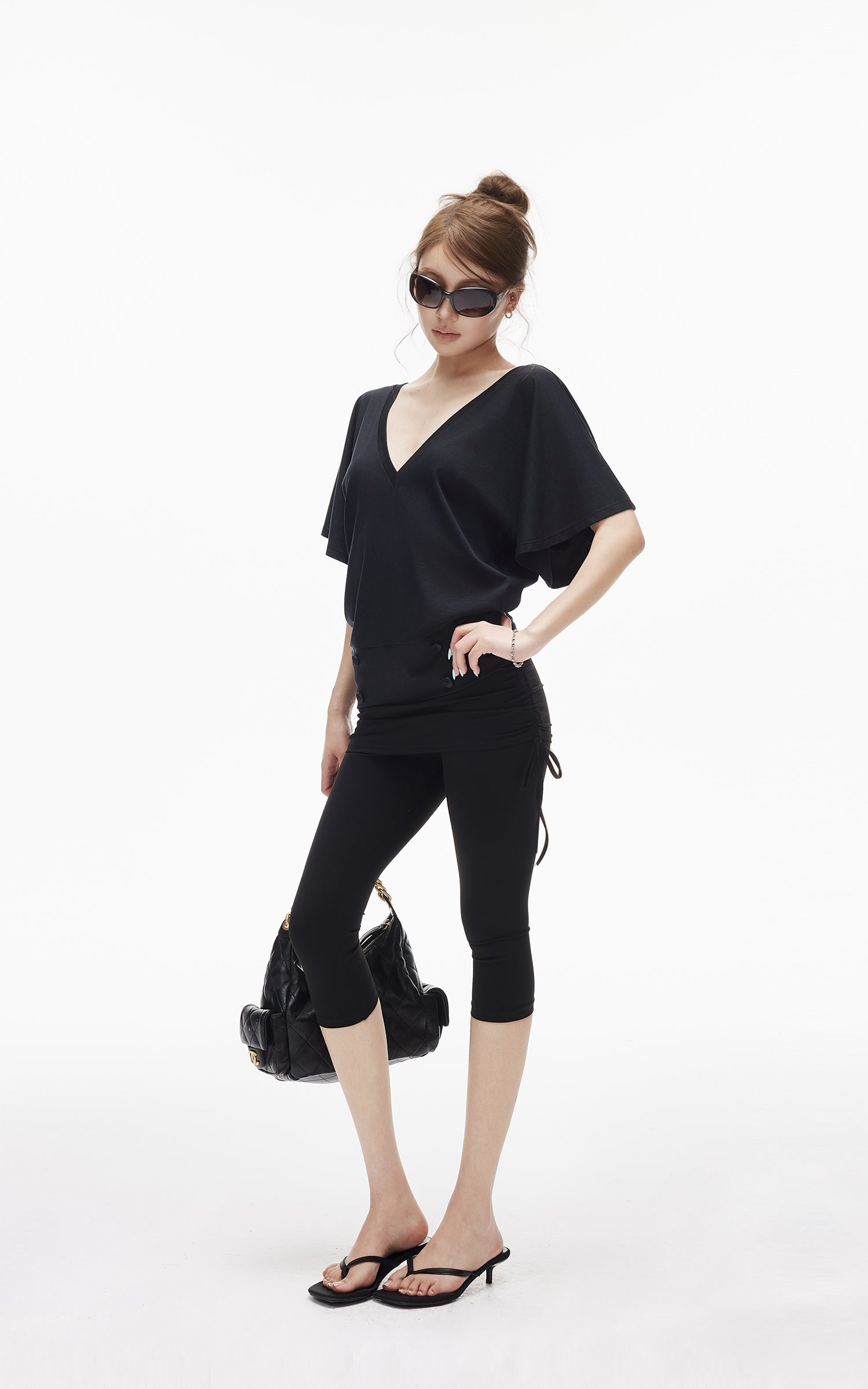 IAMXIAA 셔링 폴드오버 카프리 레깅스