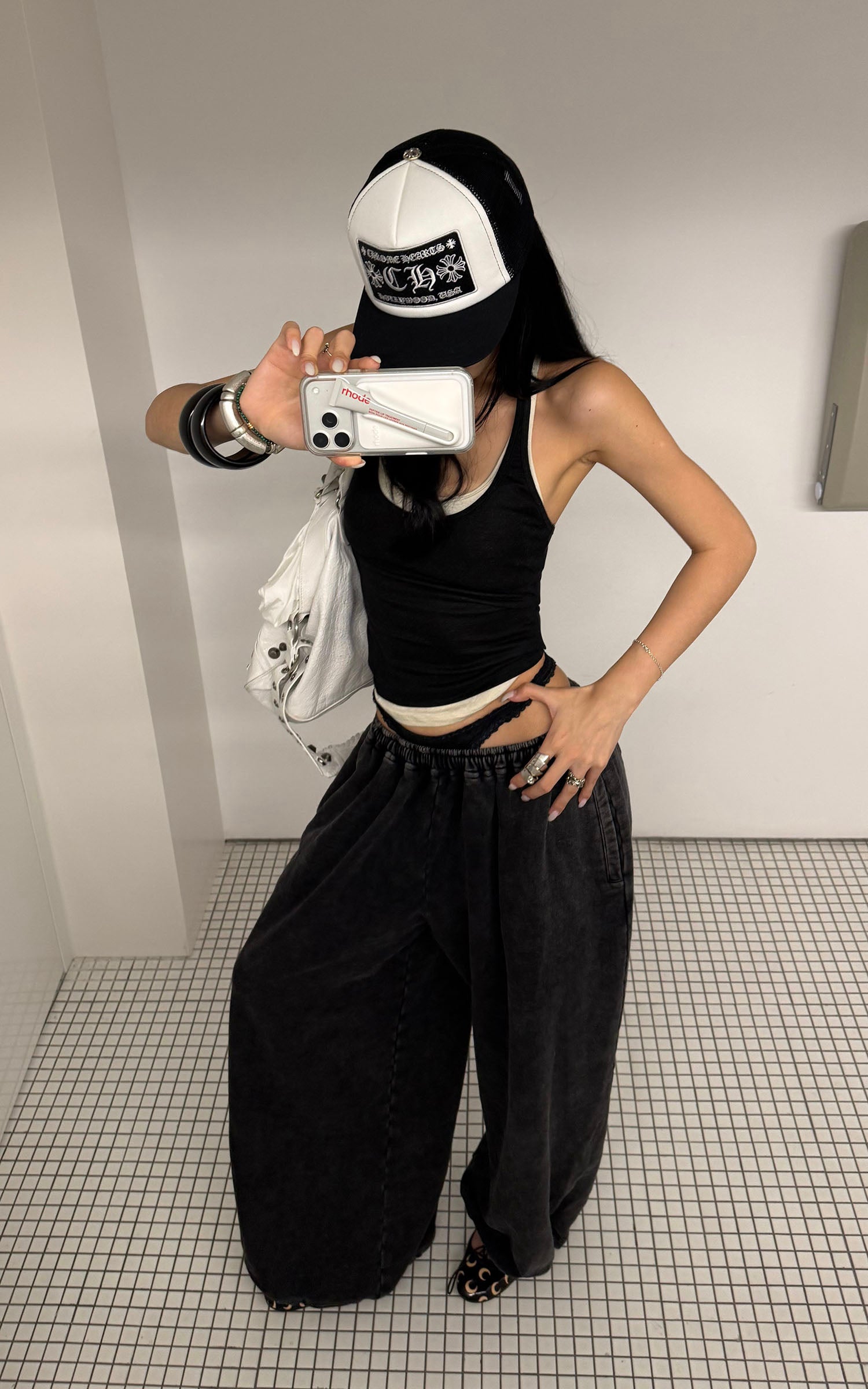ROVENTE Débardeur superposé dos nageur &amp;amp; Pantalon large effet délavé