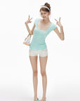 IAMXIAA Contrast Stitch Low-Rise Micro Shorts