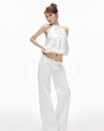 IAMXIAA Pantalon large à cordon taille basse