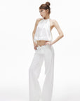 IAMXIAA Pantalon large à cordon taille basse