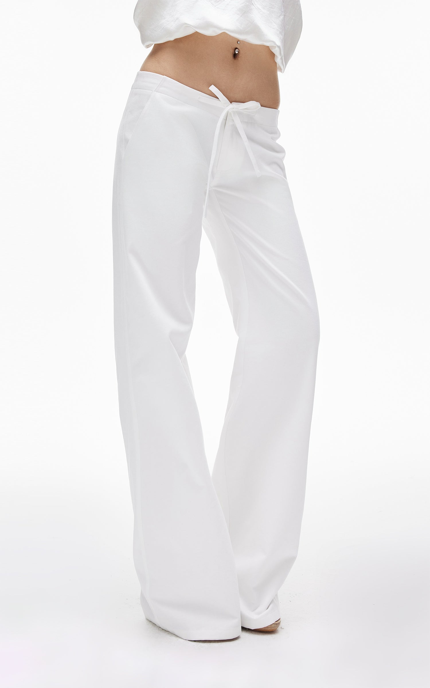 IAMXIAA Pantalon large à cordon taille basse