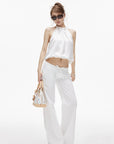 IAMXIAA Pantalon large à cordon taille basse