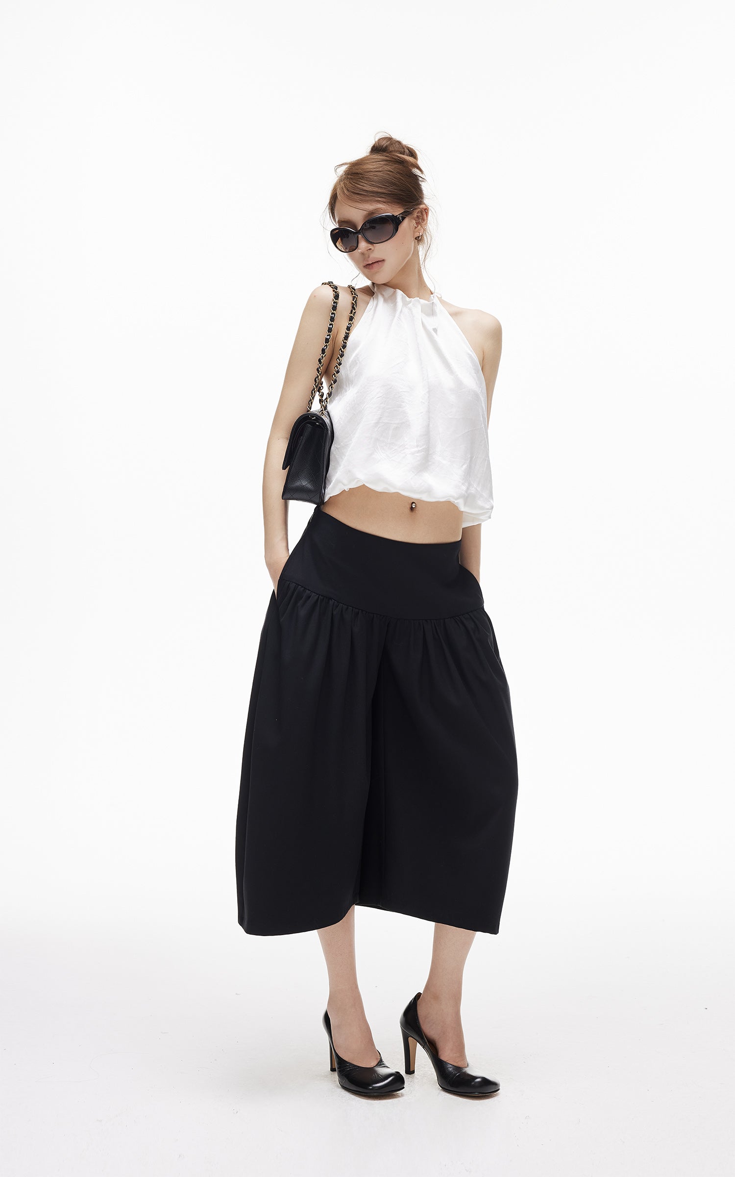 IAMXIAA Pantalon culotte ballon taille basse