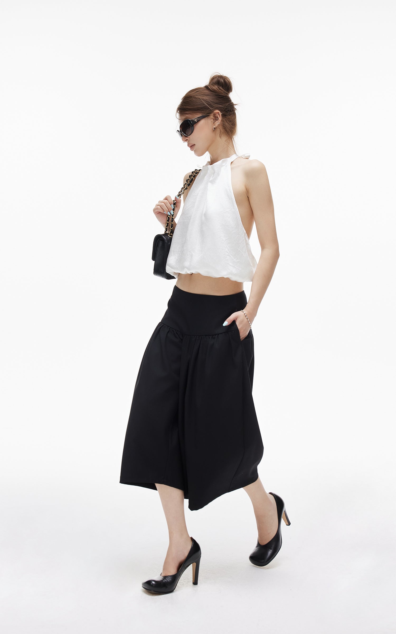 IAMXIAA Pantalon culotte ballon taille basse
