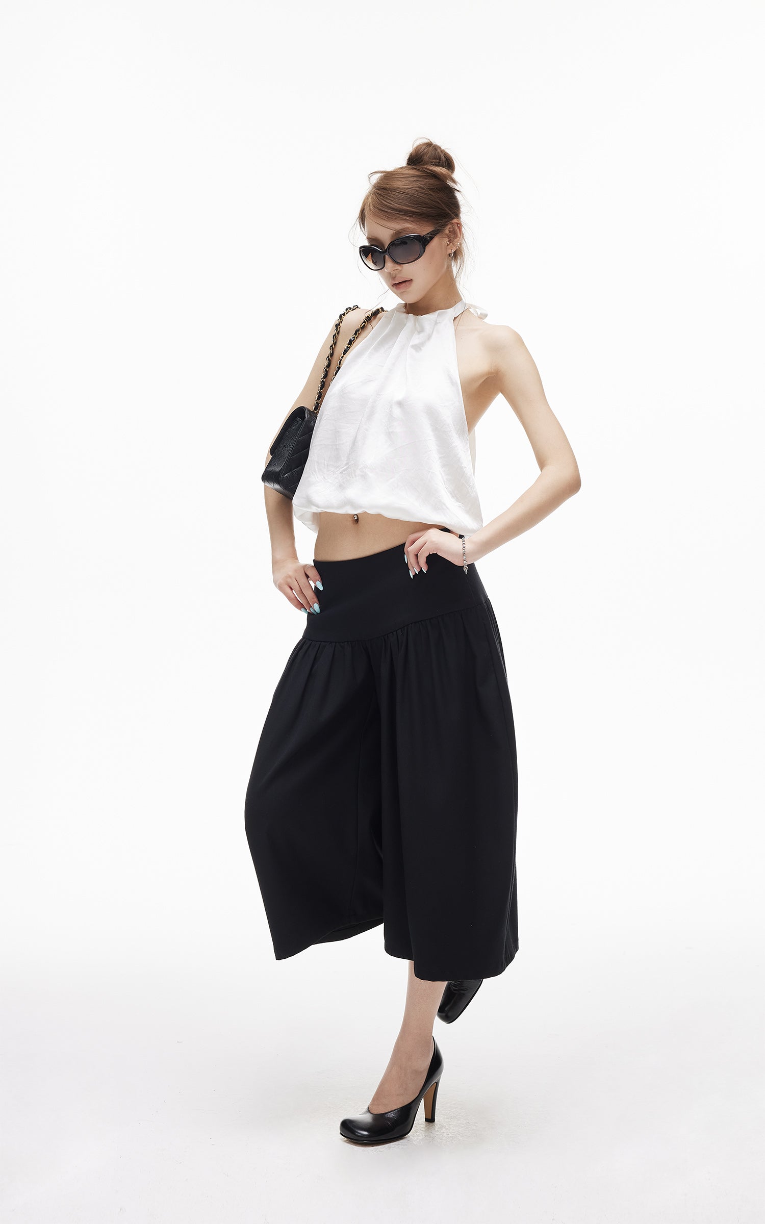 IAMXIAA Pantalon culotte ballon taille basse