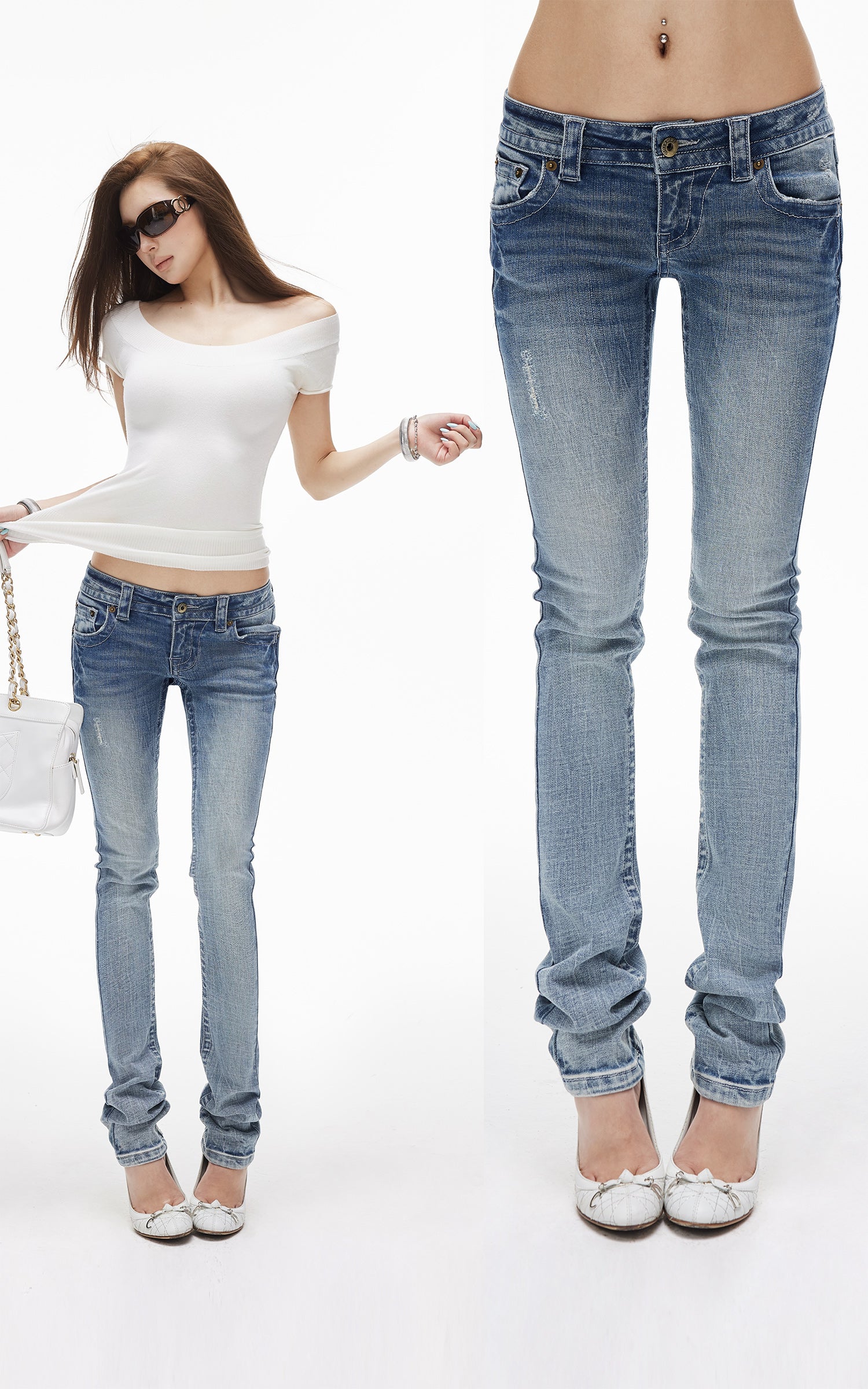IAMXIAA Low-Rise Washed Skinny Denim Pants