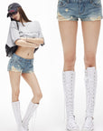 IAMXIAA Jean délavé taille basse Short