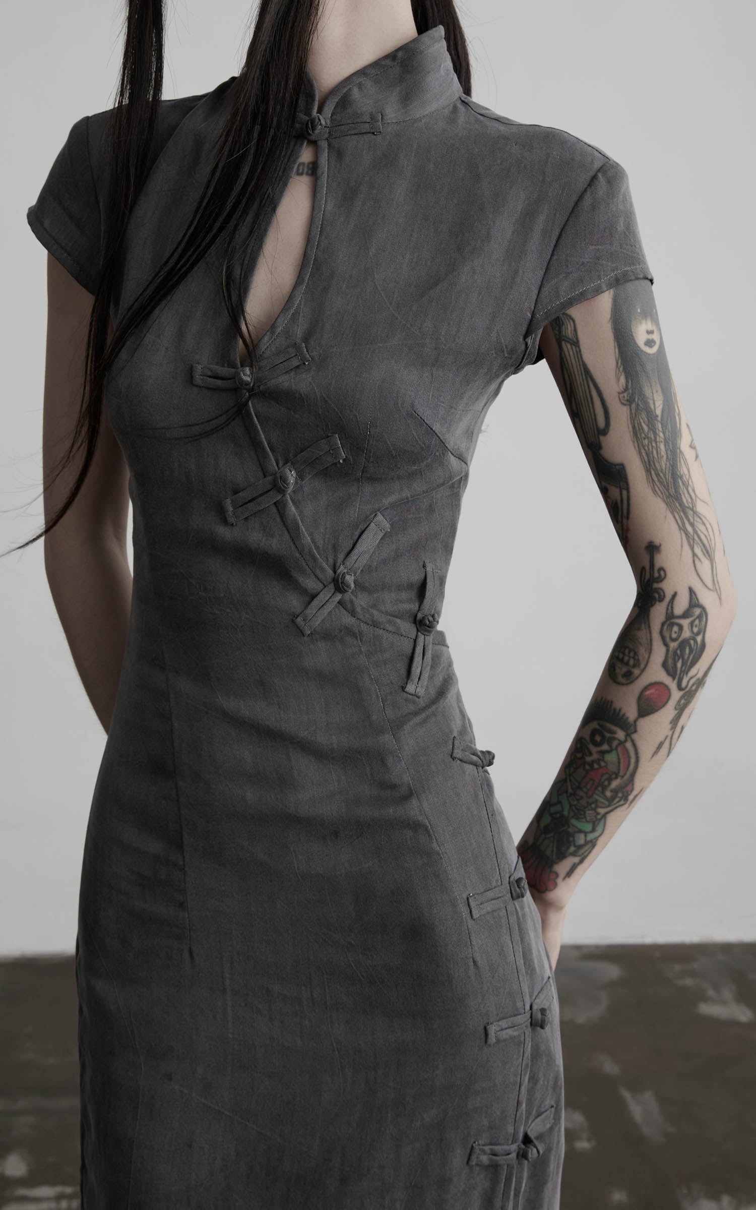 DOINDULGE Mandarin Collar Cheongsam Maxi Dress