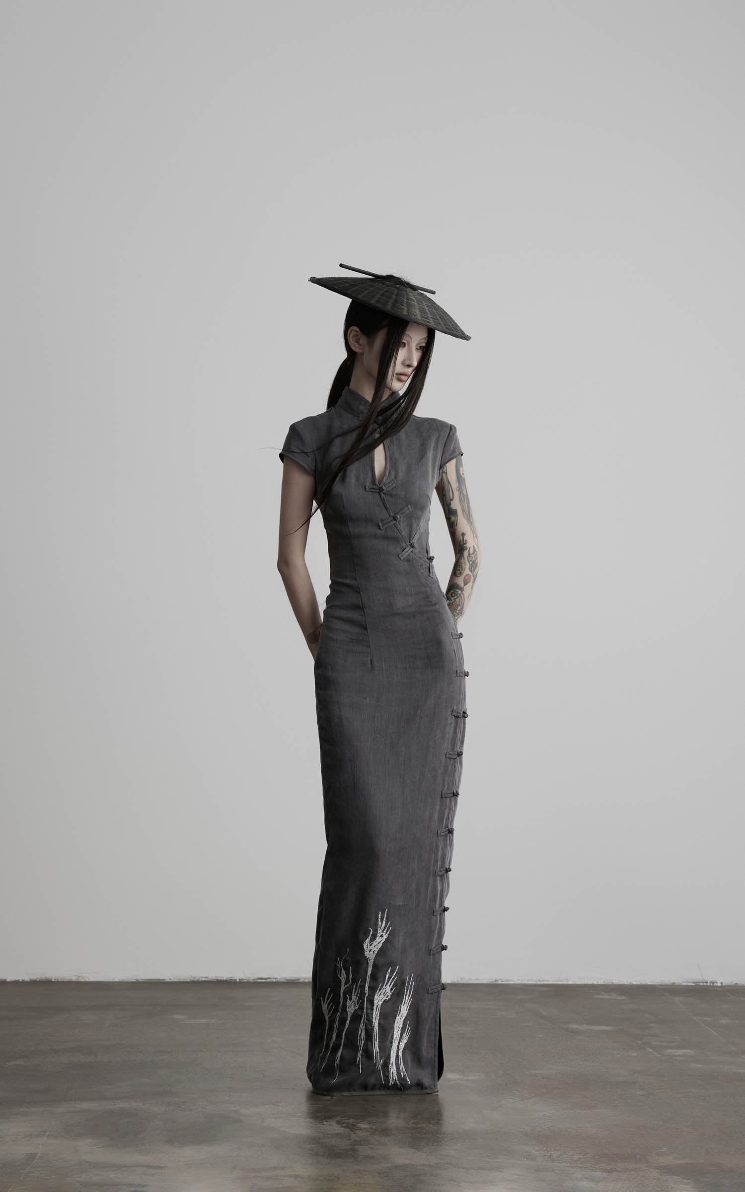 DOINDULGE Mandarin Collar Cheongsam Maxi Dress