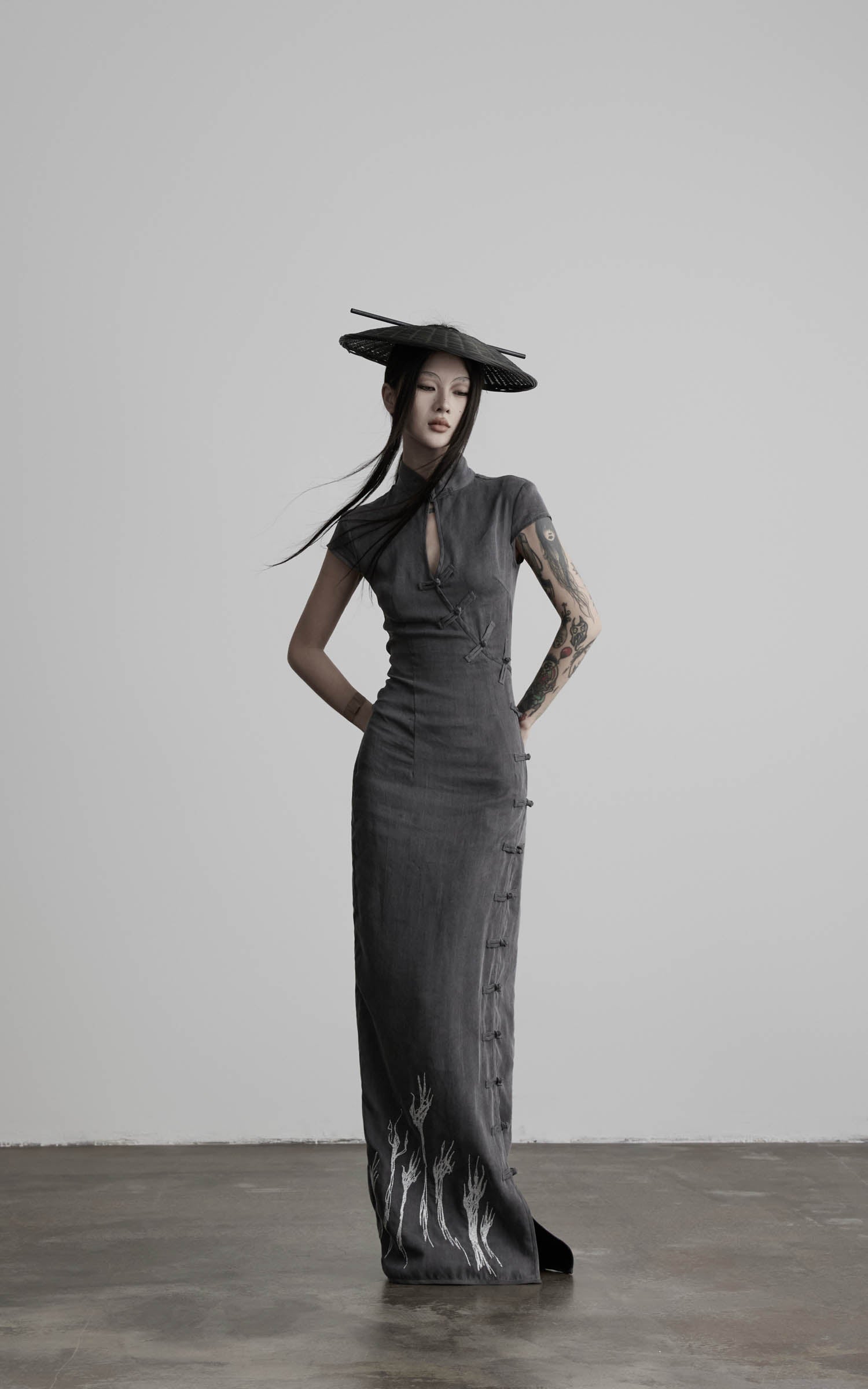DOINDULGE Mandarin Collar Cheongsam Maxi Dress