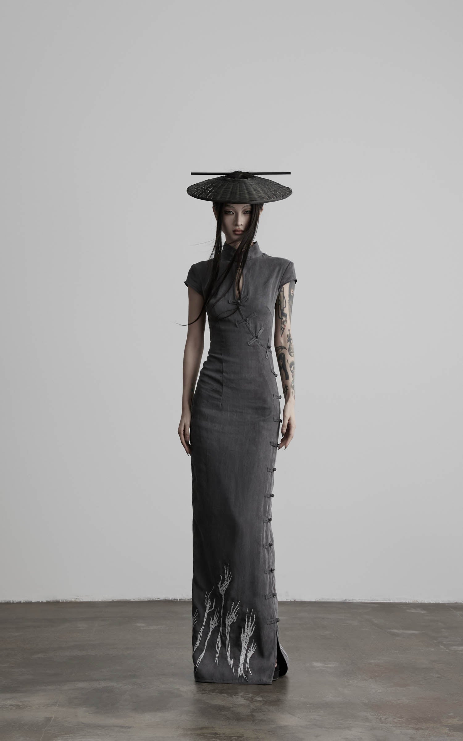 DOINDULGE Mandarin Collar Cheongsam Maxi Dress