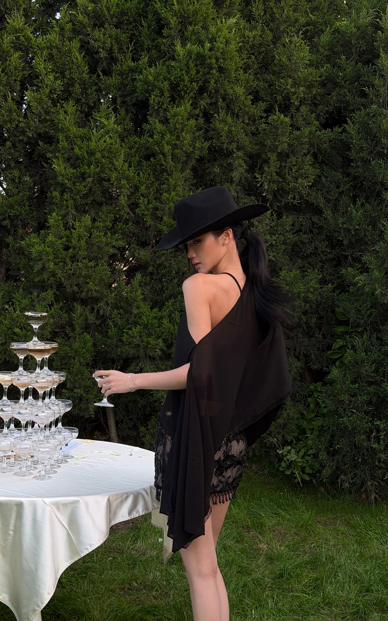 ROVENTE Sheer Draped Two-Piece Set Top and Skirt