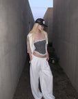 Rase le sol White Draped Wide-Leg Drawstring Pants