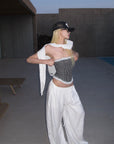 Rase le sol White Draped Wide-Leg Drawstring Pants