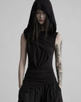 DOINDULGE Hooded Draped Sleeveless Knit Top