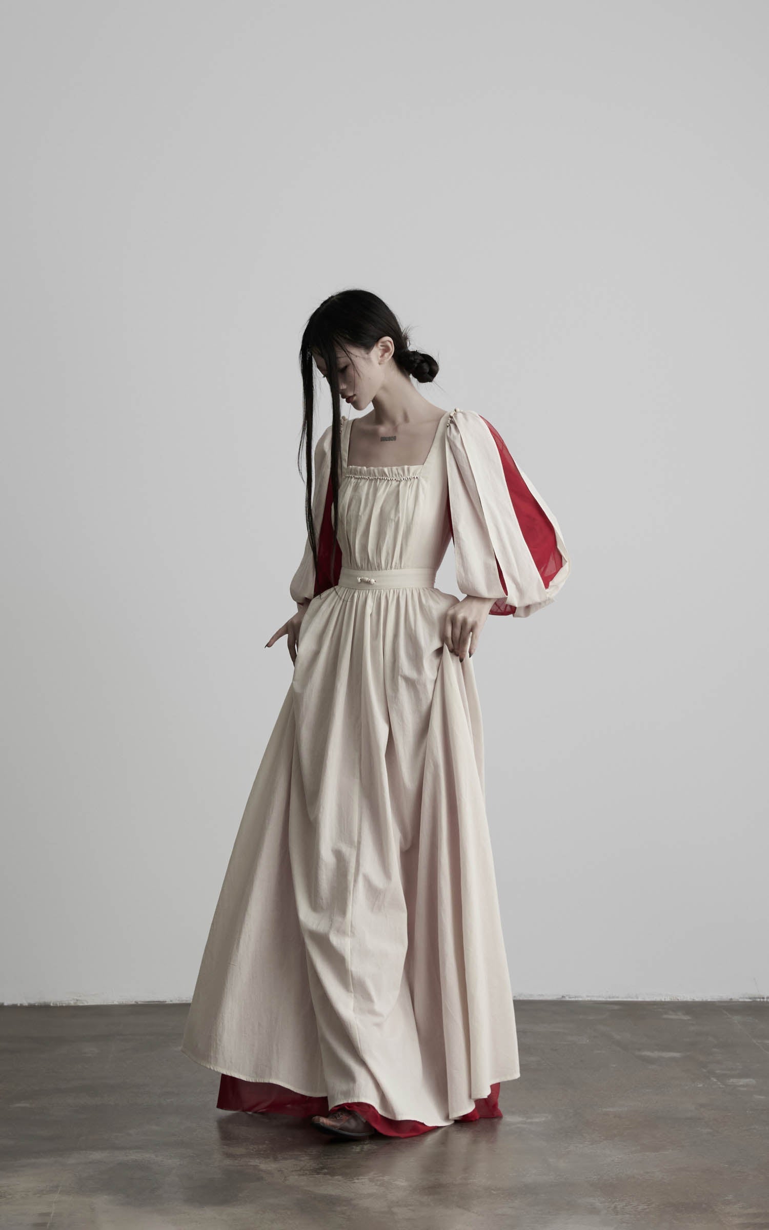 DOINDULGE Square Neck Puff Sleeve Maxi Dress
