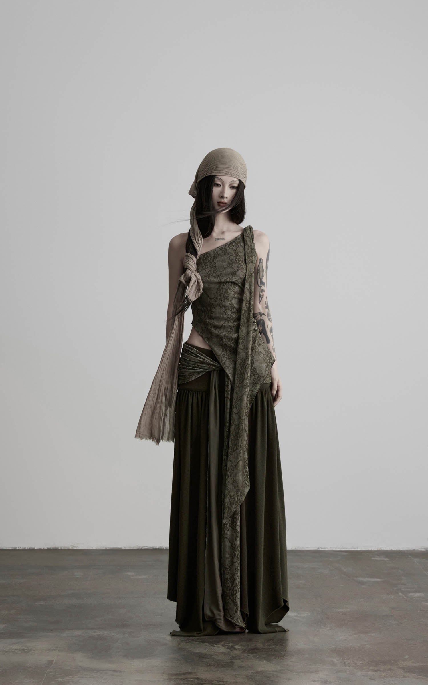 DOINDULGE Draped Wrap Waist Maxi Skirt