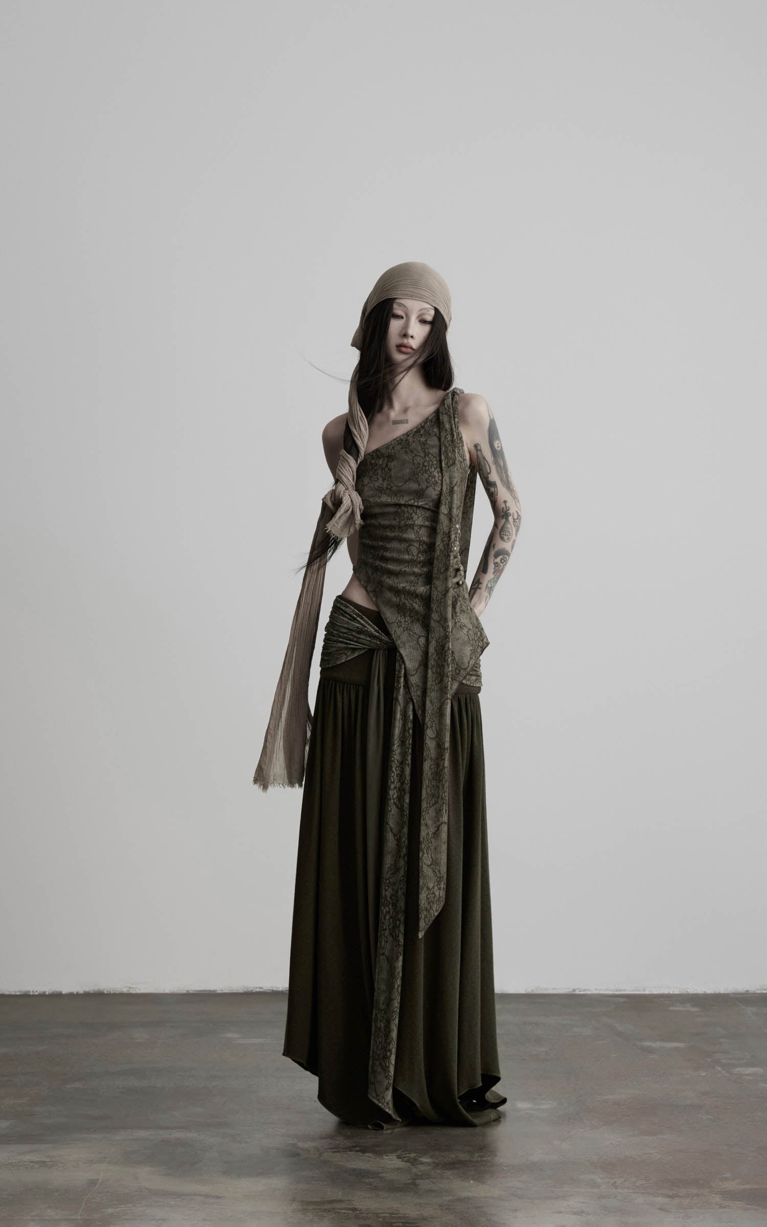 DOINDULGE Draped Wrap Waist Maxi Skirt