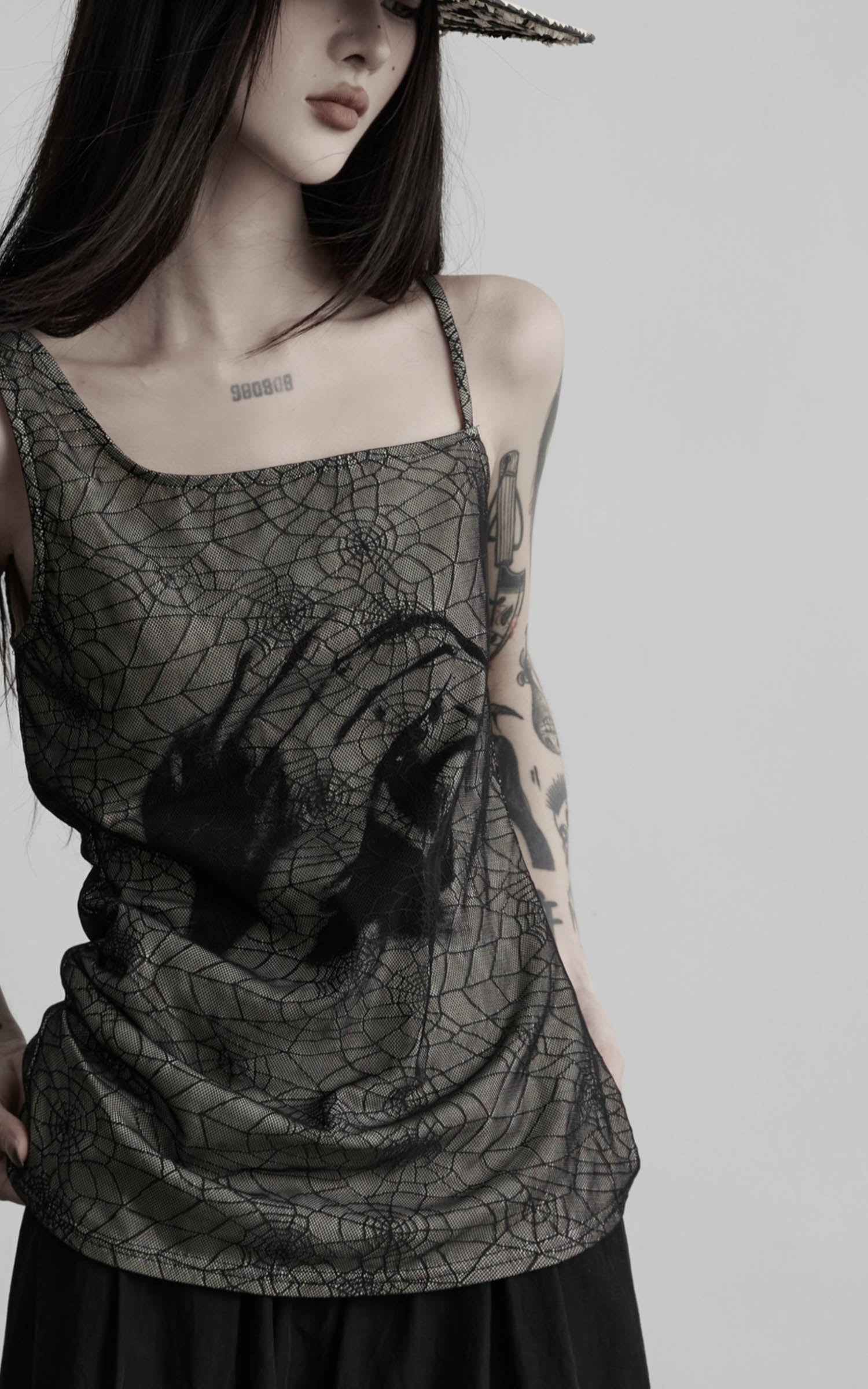 DOINDULGE Spider Web Mesh Cami Top