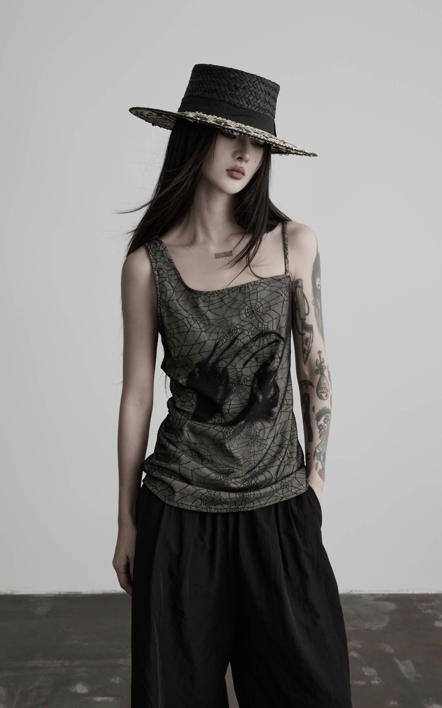 DOINDULGE Spider Web Mesh Cami Top