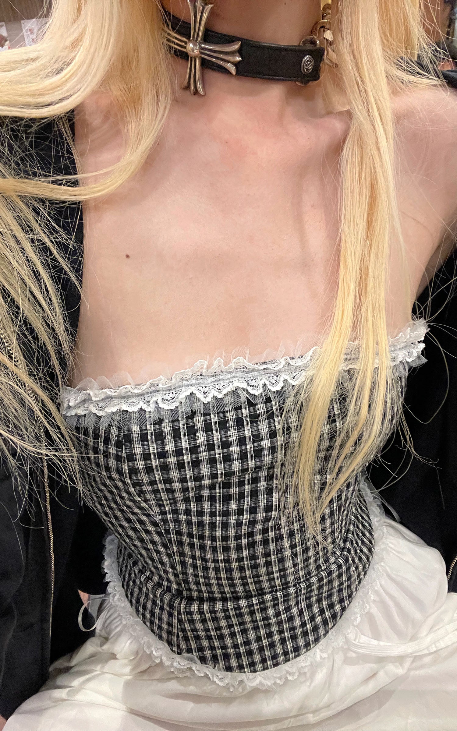 Rase le sol Black &amp; White Gingham Structured Strapless Corset Top