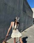 WARDEN EDGE Lace-Up Racerback Tank & Balloon Mini Shorts Set