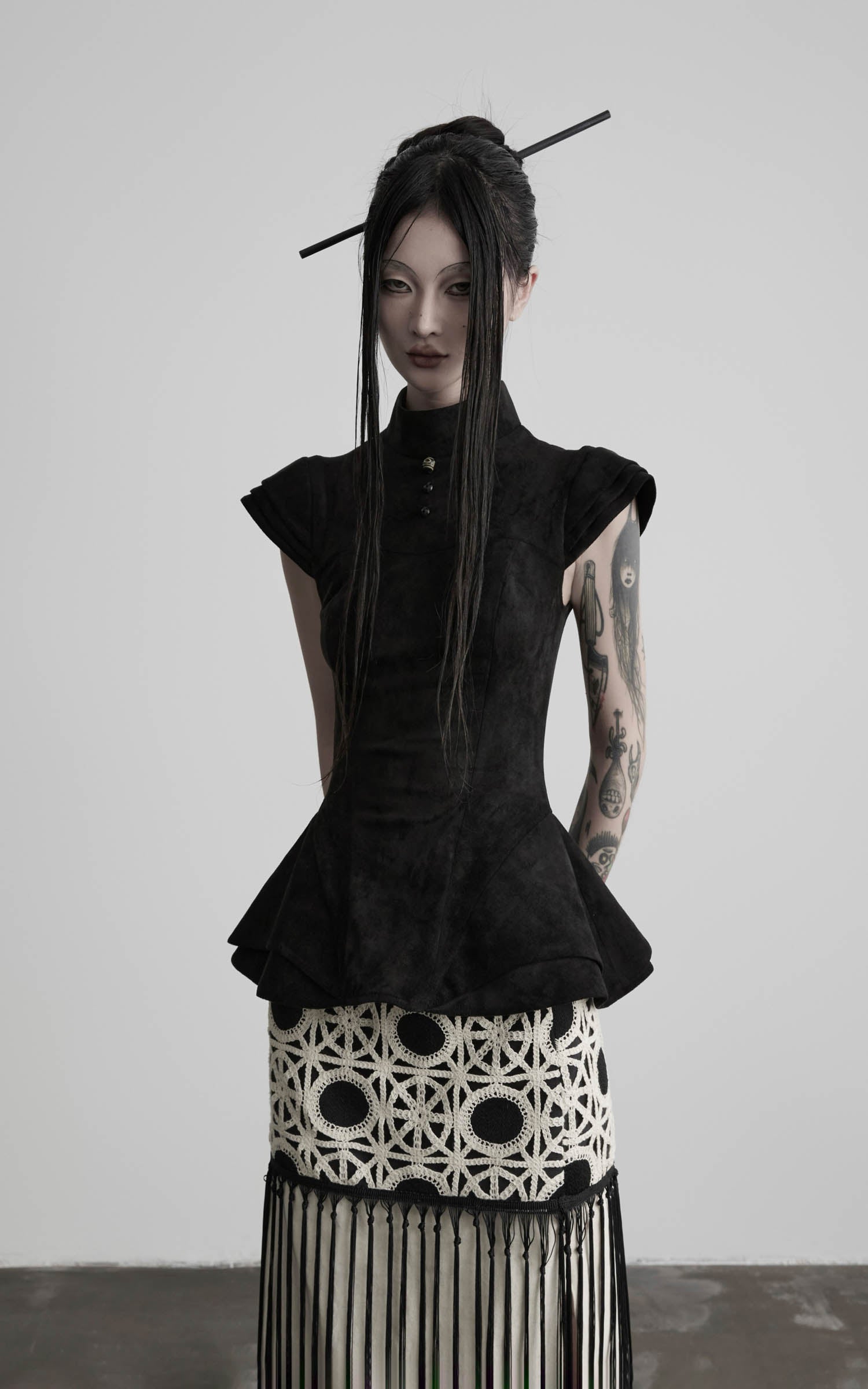 DOINDULGE Stand Collar Cap Sleeve Peplum Top