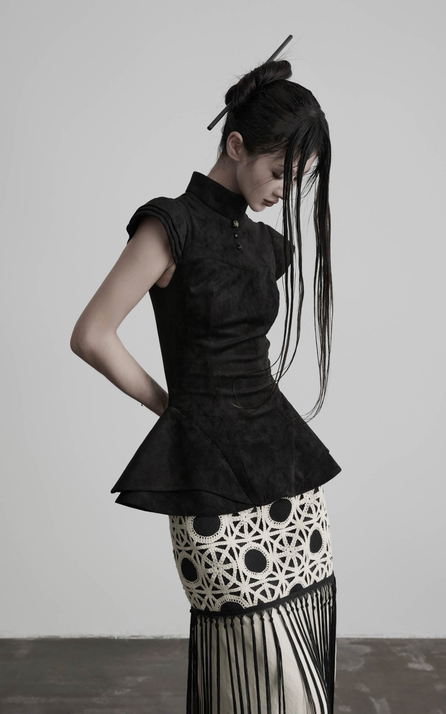DOINDULGE Stand Collar Cap Sleeve Peplum Top