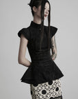 DOINDULGE Stand Collar Cap Sleeve Peplum Top